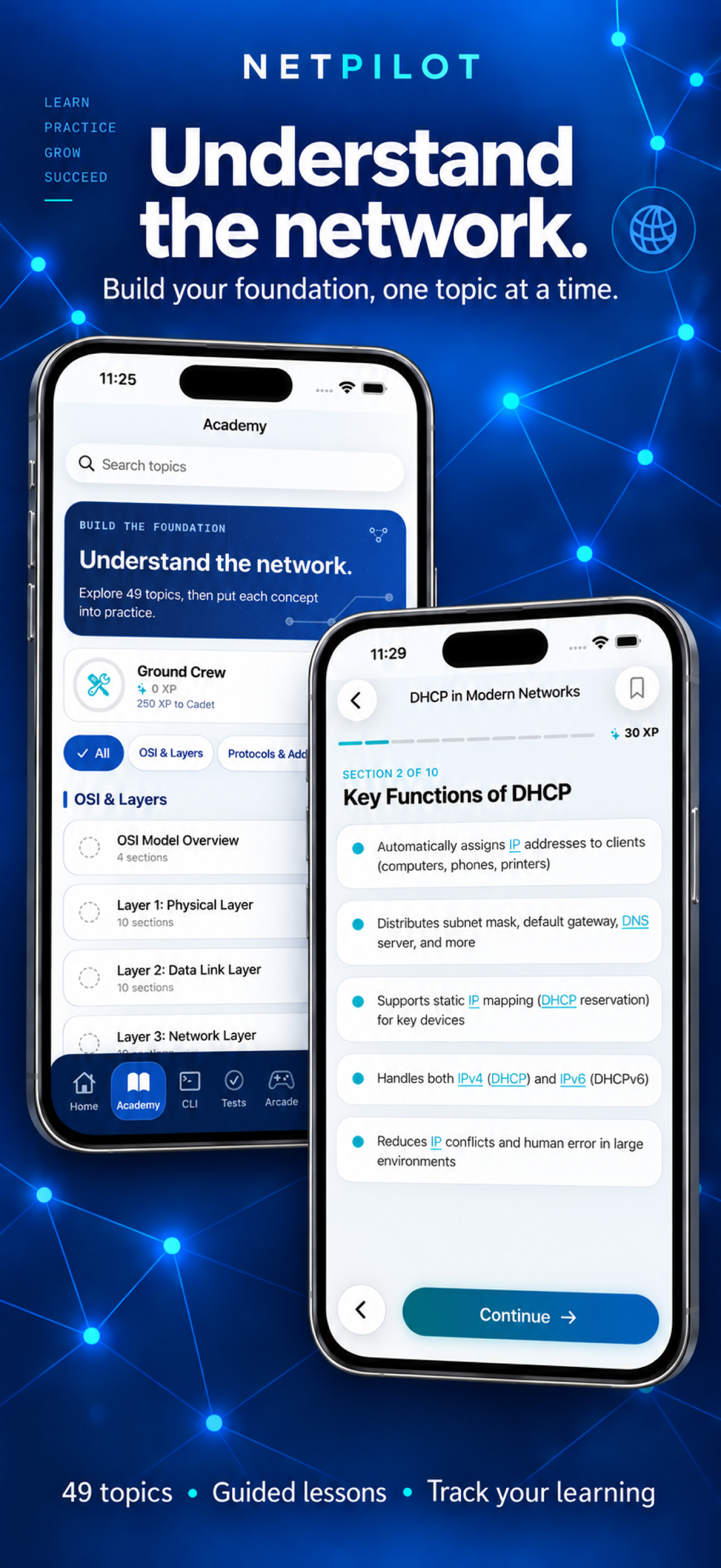 NetPilot Academy topics on iPhone