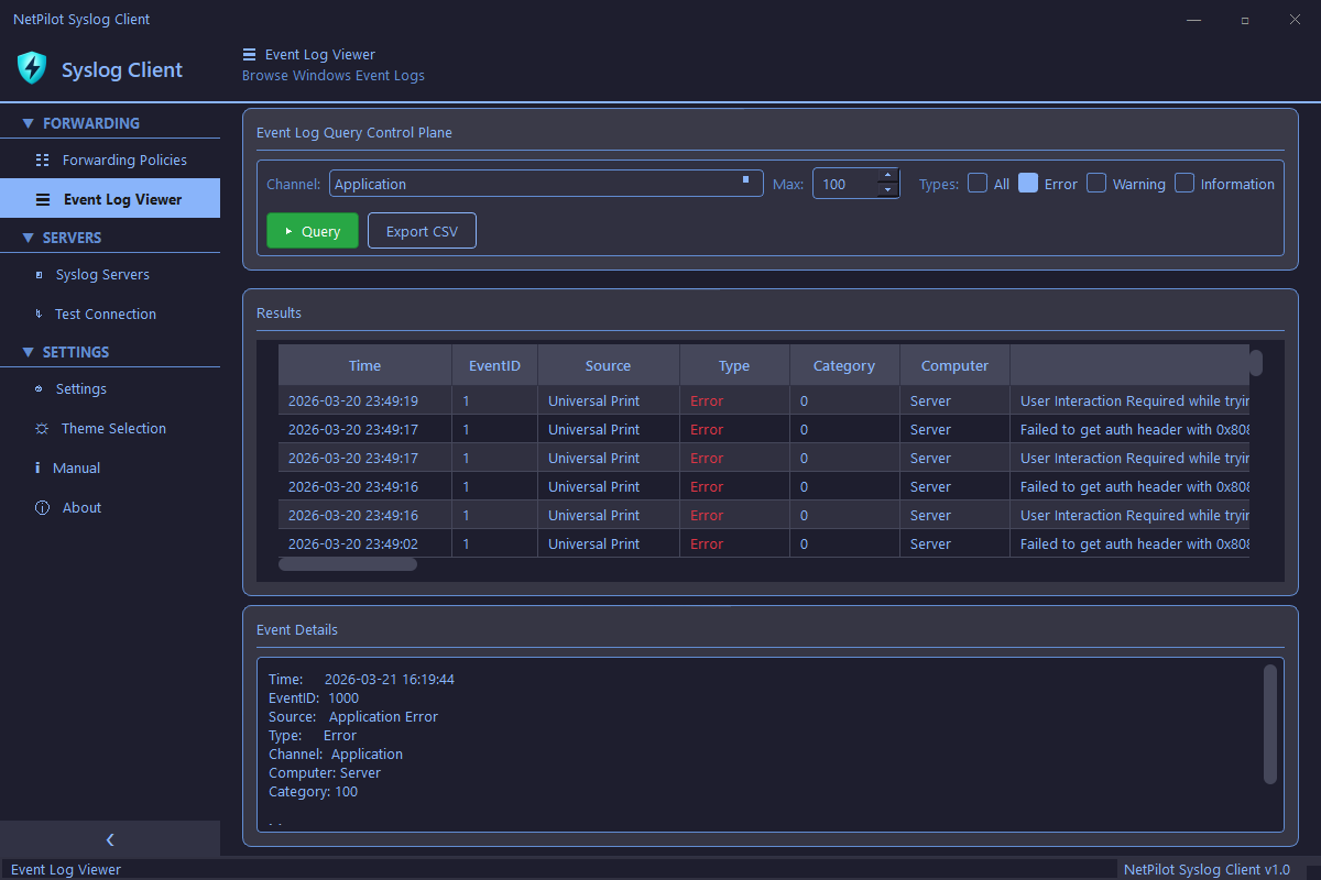 Event Log Viewer view 4