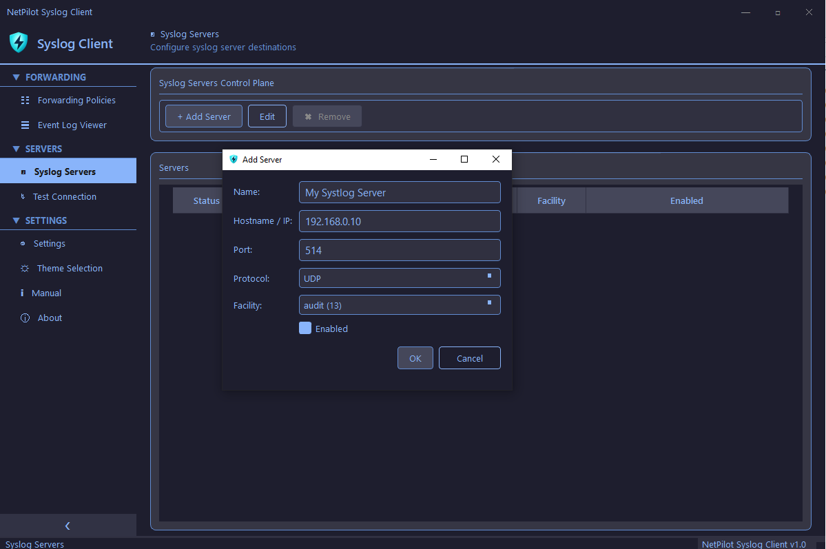 Syslog Server Management view 2