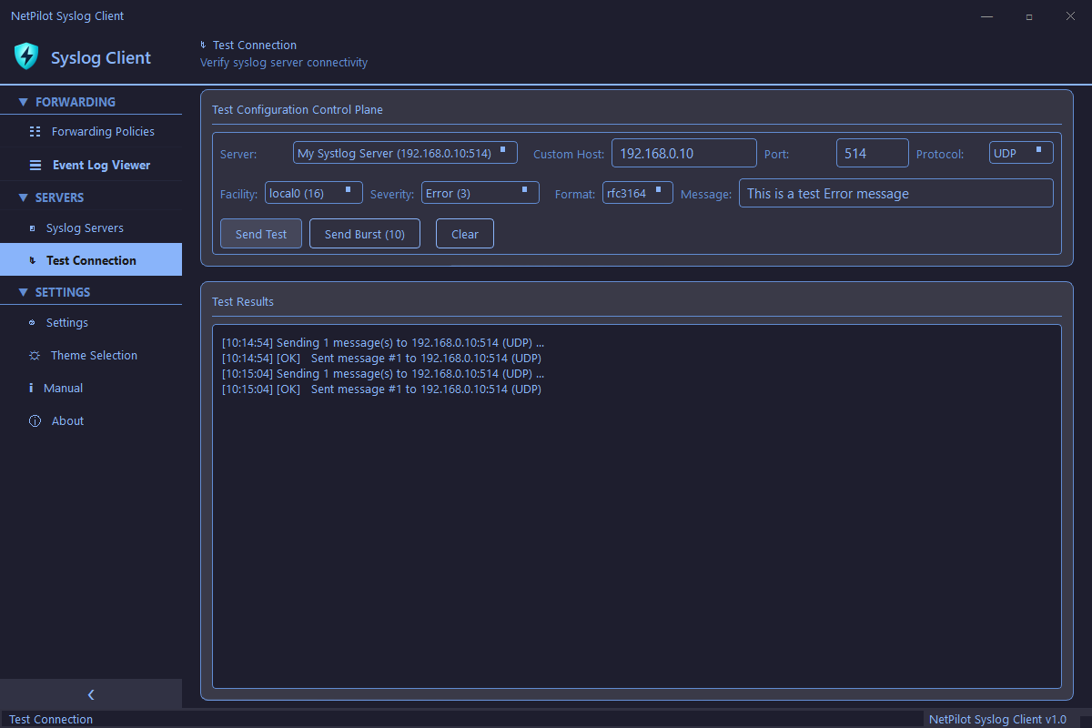 Test Connection view 2